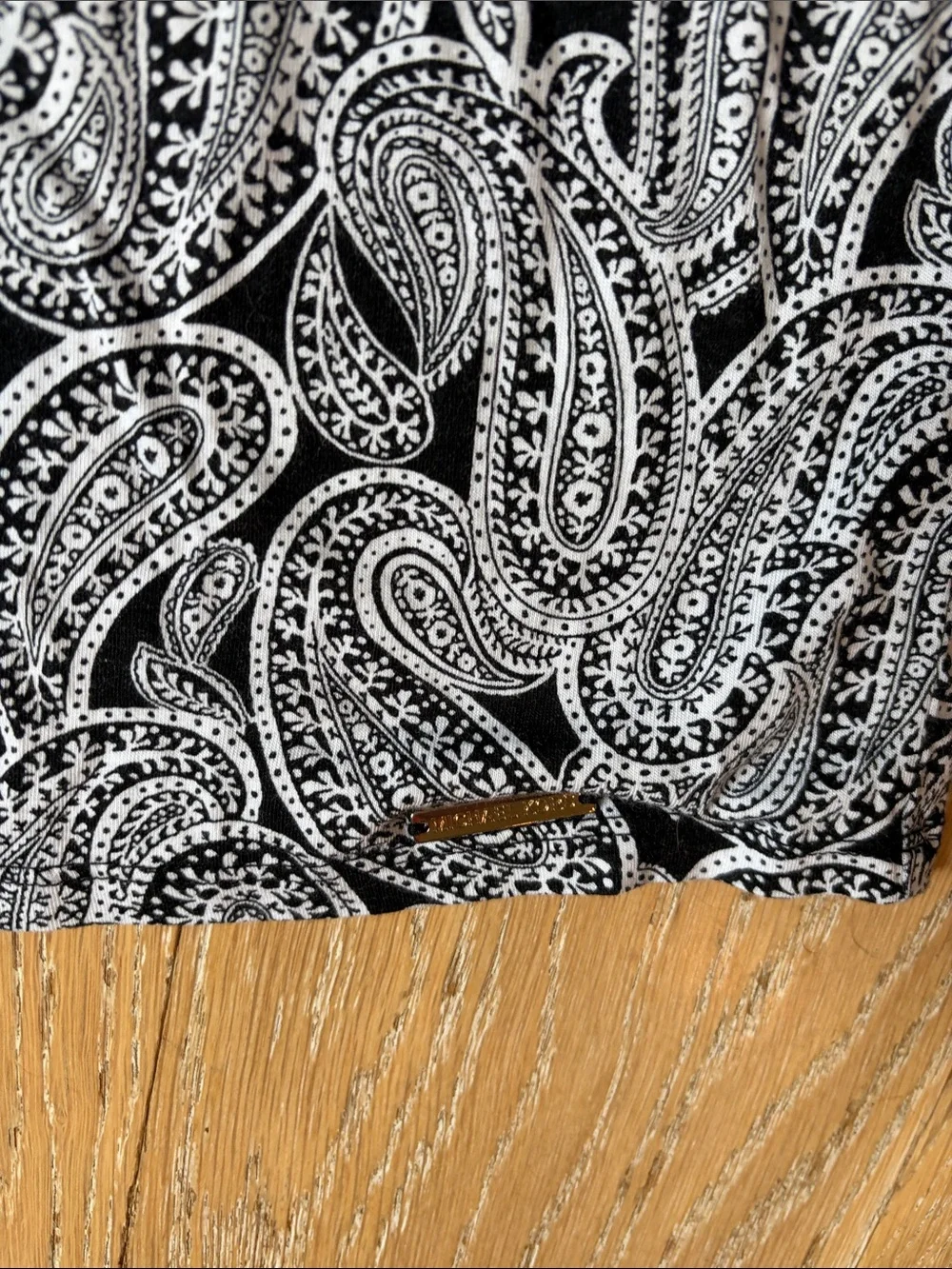 Michael Kors Black and White Paisley Bell-Sleeve Blouse - Size Medium
